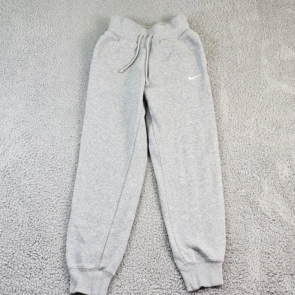Nike Sweatpants Womens XS‎ Gray Swoosh Fleece Joggers Elastic Cuff DQ5688-063